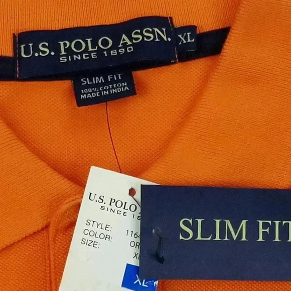 U.S. Polo Assn. XL Men's Orange Embroidered #3 Shoulder/Back Large Black Pony - Picture 4 of 11